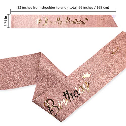 Xiangmall Oro Rosa Banda Cumpleaños Mujer Brillantes Cumpleaños Faja Cumpleaños Fiesta Decoracion Accesorios Regalo