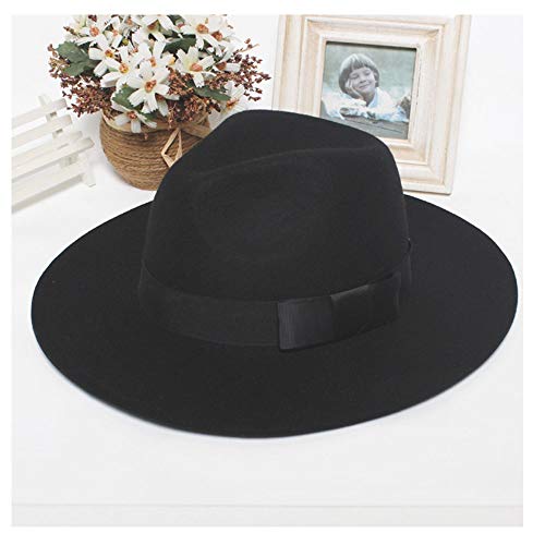 XIAOLULU-Hats Sombrero Fedora Sombrero de Lana de Fedora Otoño Invierno Lana Enjuague bucal Sombrero de Jazz Hepburn británico Sombrero de Sol Femenino (Color : Negro, tamaño : 56-58CM)