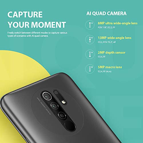 Xiaomi Redmi 9 Smartphone 3GB RAM 32GB ROM Teléfono Móvil,6.53" Pantalla Dot Drop Completa Helio G80 Procesador,Dual SIM Type-C,Cámara Cuádruple(13MP+8MP+5MP+2MP) Versión Global(Gris)