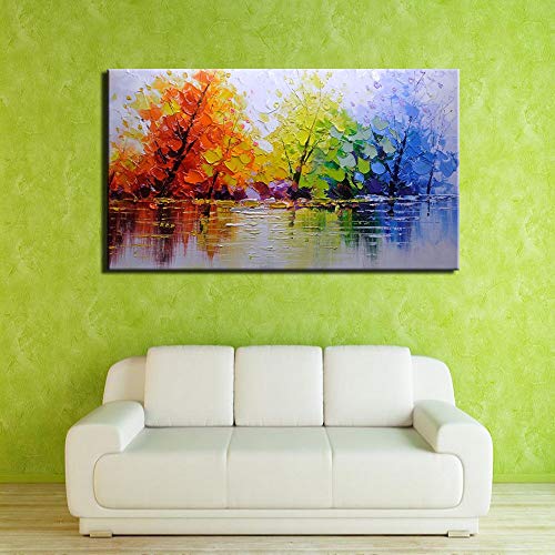 XIAOXINYUAN Pintura Al Óleo Pintada A Mano 100% Árbol Colorido Cuadro Abstracto De La Pared del Arte Moderno De La Decoración del Hogar Pintura Al Óleo 80×120Cm