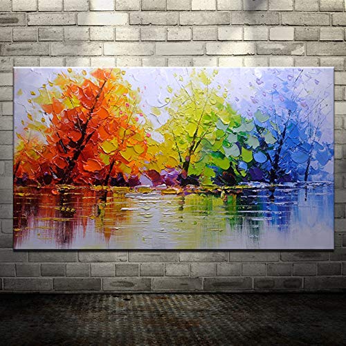 XIAOXINYUAN Pintura Al Óleo Pintada A Mano 100% Árbol Colorido Cuadro Abstracto De La Pared del Arte Moderno De La Decoración del Hogar Pintura Al Óleo 80×120Cm
