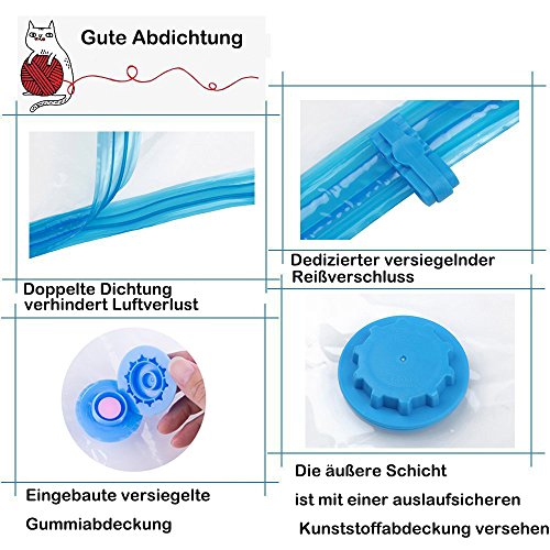 XIAOYAO 6 unidades Bolsas al Vacío para Viajes y Ropa, Mantas, Toallas, Bolsa de Vacío con Bomba para Ahorrar Espacio