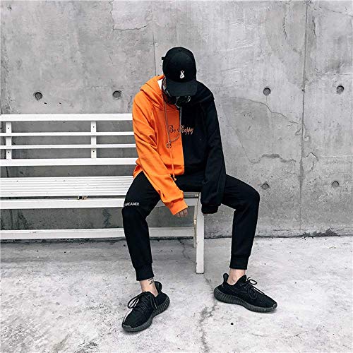 XIAOYAO Hombre Sudadera con Capucha Deportiva Manga Larga Hoodie Casual Camisa de Entrenamiento (S, Naranja Negro)