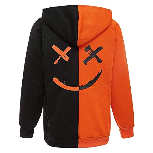 XIAOYAO Hombre Sudadera con Capucha Deportiva Manga Larga Hoodie Casual Camisa de Entrenamiento (S, Naranja Negro)