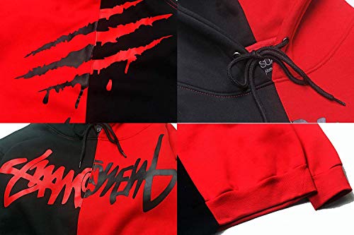 XIAOYAO Hombre Sudadera con Capucha Deportiva Manga Larga Hoodie Casual Camisa de Entrenamiento (XL, Rojo Negro 2)