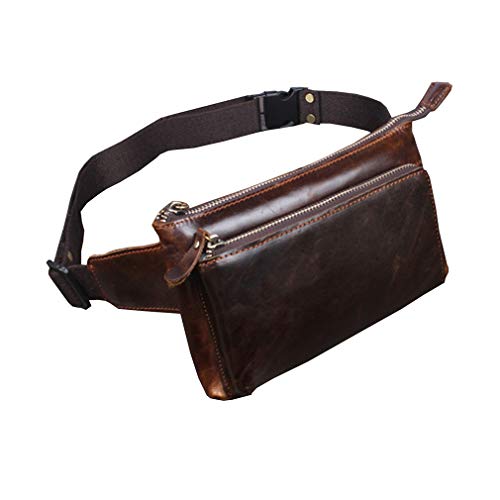 Xieben Cuero De La Vendimia Fanny Pack Bolso De La Cintura para Hombres Mujeres Viajes Senderismo Correr Hip Bum Cinturón Delgado Teléfono Celular Monedero Cartera Bolsa Café