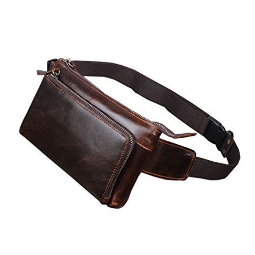 Xieben Cuero De La Vendimia Fanny Pack Bolso De La Cintura para Hombres Mujeres Viajes Senderismo Correr Hip Bum Cinturón Delgado Teléfono Celular Monedero Cartera Bolsa Café