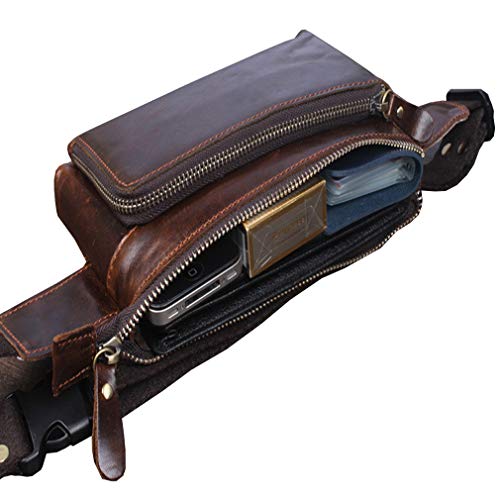 Xieben Cuero De La Vendimia Fanny Pack Bolso De La Cintura para Hombres Mujeres Viajes Senderismo Correr Hip Bum Cinturón Delgado Teléfono Celular Monedero Cartera Bolsa Café