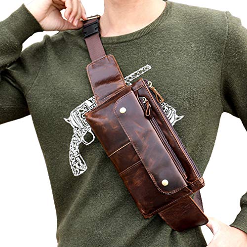Xieben Vintage Fanny Pack De Cuero para Los Hombres Bolso De La Cadera Bolso De La Cadera Teléfono Bum Cinturón Messenger Hombro Sling Bolsas De Pecho Brown