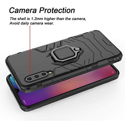 XIFAN Funda para Xiaomi Mi 9 [Robusto] Anillo Metálico Soporte [Funciona con El Montaje De Coche Magnético] Case Carcasa, Negro + 2 Piezas Protector de Pantalla