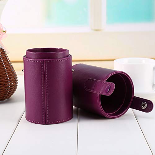 Xinapy Portaescobillas de Maquillaje de Viaje Estuche de Cuero de PU Vacío Bolsa Taza Portátil Portaplumas Redondo de Viaje Estuche de Almacenamiento de Cosméticos