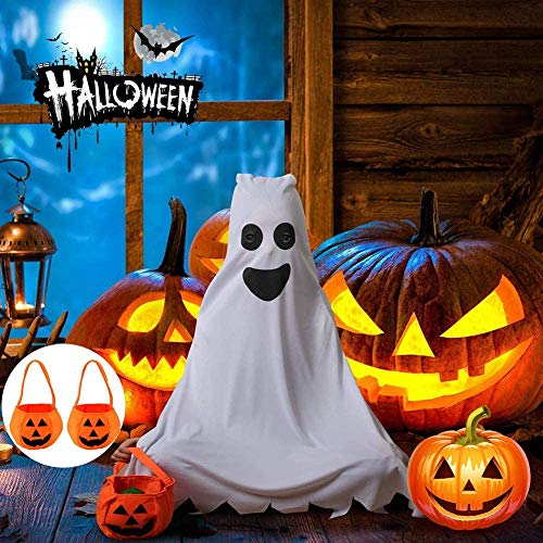 Xinmeng 2 Piezas Bolsa de Dulces de Calabaza de Halloween, Bolsas de Trucos O Golosinas Bolsa de eRgalo con Asas para Fiestas, Bolsillo Organizador para Halloween Fiesta Decoración