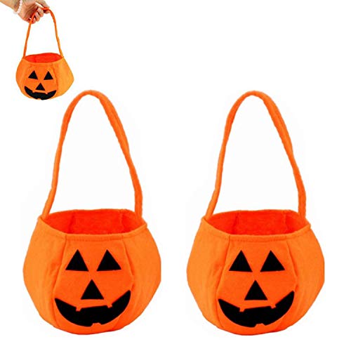 Xinmeng 2 Piezas Bolsa de Dulces de Calabaza de Halloween, Bolsas de Trucos O Golosinas Bolsa de eRgalo con Asas para Fiestas, Bolsillo Organizador para Halloween Fiesta Decoración