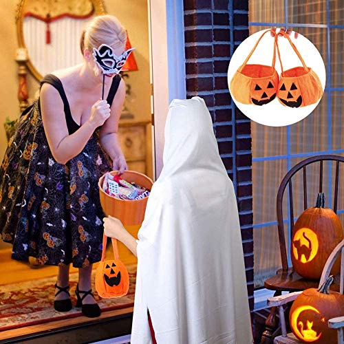 Xinmeng 2 Piezas Bolsa de Dulces de Calabaza de Halloween, Bolsas de Trucos O Golosinas Bolsa de eRgalo con Asas para Fiestas, Bolsillo Organizador para Halloween Fiesta Decoración