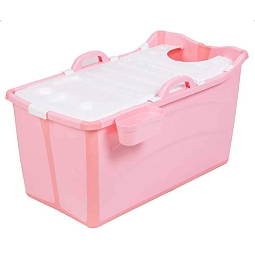 XinShengHe- La bañera Plegable de plástico portátil Bañera Bañera de Aislamiento térmico, con densamente Cubierta for niños/Adultos Cubo Ducha, 120 × 52X68 Cm (Color : Rosado)