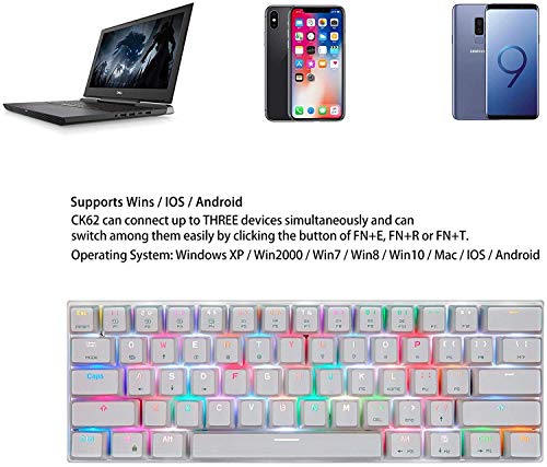 XIUYU CK62 Conectado de Modo Dual Bluetooth Wireless Mini RGB 61 tecla del Teclado mecánico Universal de la Tableta del teléfono