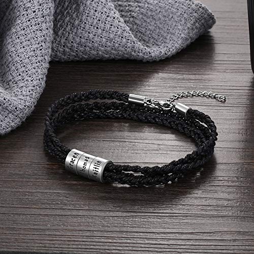 XiXi Personalizado Pulsera para Hombre Cuero Pulsera con Nombre Grabado Acero Inoxidable Joyería Regalo para Día de San Valentín Dia del Padre Navidad (3 Nombre)