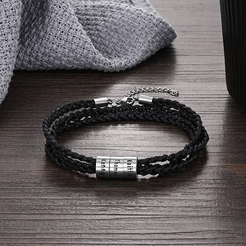 XiXi Personalizado Pulsera para Hombre Cuero Pulsera con Nombre Grabado Acero Inoxidable Joyería Regalo para Día de San Valentín Dia del Padre Navidad (3 Nombre)
