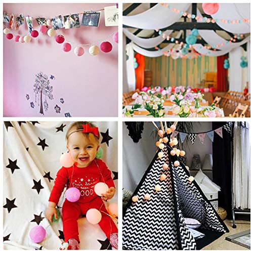 XIYUNTE Bola de algodón Guirnaldas luminosas - 9.8FT / 20LED blanco y rosa bola de algodón (φ4cm) Iluminación de Navidad de interior, Luces hadas decor de interior para Navidad