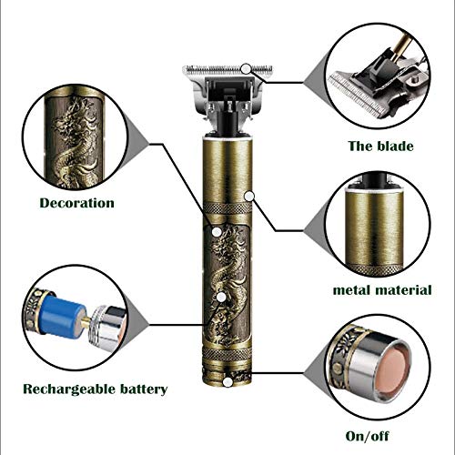 XJZHANG Plug and Play Clipper de Pelo Calvo Cabezal de Aceite Retro Grabado recortador de Cabello Trimmer inalámbrico Hombres Máquina de Corte de Cabello Tallado de podadoras eléctricas