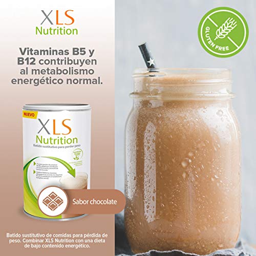 XLS Medical Nutrition Chocolate + Shaker de regalo - Batido sustitutivo de comidas para perder peso - Ingredientes de origen natural - contiene todas las vitaminas del grupo B - Sin gluten - 400 g