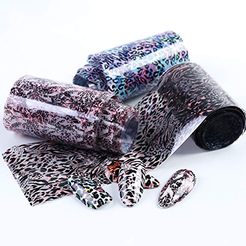 Xnuoyo 10 Rolls Nail Foil Transfer Sticker, Nail Stickers Tips Wraps Transferencia Decals Agua Pegatinas Uñas para DIY Manicura Maquillaje Calcomanías de Bricolaje Decoración (Leopard2)
