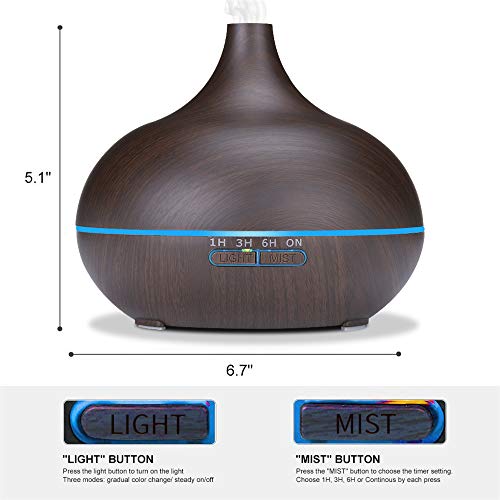 Xnuoyo 550ml Difusor de Aceite Esencial de Aromaterapia, Humidificador Ultrasónico con Control Remoto y Luces LED de 7 Colores, Difusor de Aceite Esencial de Aroma