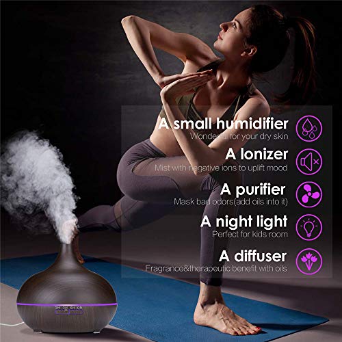 Xnuoyo 550ml Difusor de Aceite Esencial de Aromaterapia, Humidificador Ultrasónico con Control Remoto y Luces LED de 7 Colores, Difusor de Aceite Esencial de Aroma