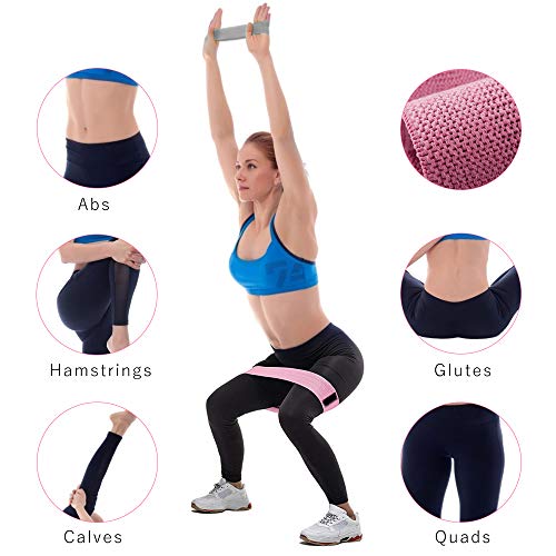 Xnuoyo Bandas de Resistencia Elasticas Fitness, Bandas de Ejercicio de Tela Premium con Diseño Antideslizante, 3 Niveles Diferentes Bandas de para piernas y glúteos(Rosa + Negro + Gris)