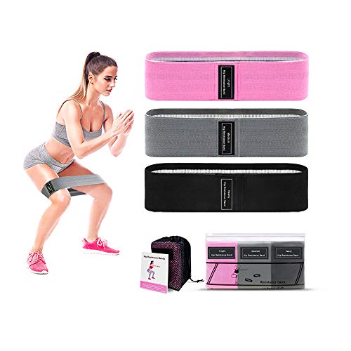 Xnuoyo Bandas de Resistencia Elasticas Fitness, Bandas de Ejercicio de Tela Premium con Diseño Antideslizante, 3 Niveles Diferentes Bandas de para piernas y glúteos(Rosa + Negro + Gris)