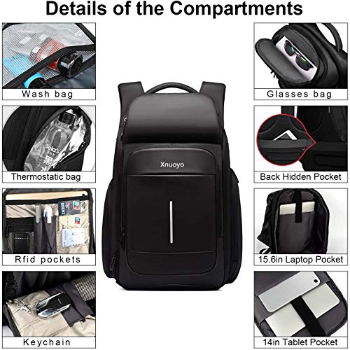 Xnuoyo TSA Mochila para Portátil, 15.6 Pulgada Mochila para Computadora Hidrófugo Mochila Escolar con Bolsa Termostática y Bolsillos RFID Mochila Antirrobo para Escuela/Negocios/Hombres/Mujeres