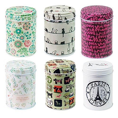 xshelley Retro doble para hogar cocina almacenamiento contenedores colorido latas redondas latas de té conjunto de 6