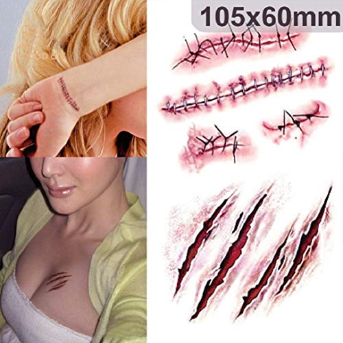 XT-direct Halloween Zombie Cicatrices Tatuajes Pegatinas, Extraíble Impermeable Tatuaje Temporal Especial Disfraces de Halloween Halloween Maquillaje Pegatinas 10 unids