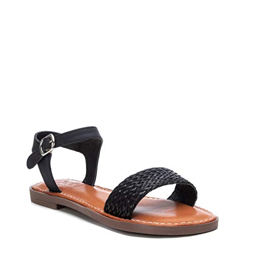 XTI - Sandalia Plana para Mujer con Cierre de Hebilla - Color Negro - Talla 40