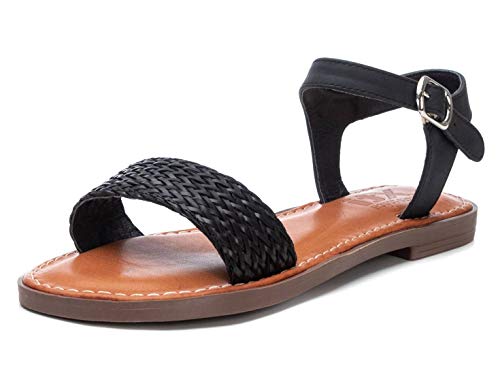 XTI - Sandalia Plana para Mujer con Cierre de Hebilla - Color Negro - Talla 40