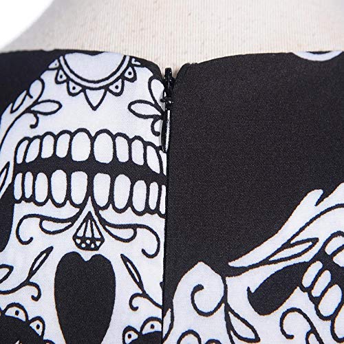 XTQDM Halloween,Vestido de Mujer sin Mangas de Encaje de Halloween Vestido Vintage con Estampado de Talla Grande Vestido de Fiesta Plisado con Columpio Vestido de Verano XL 01