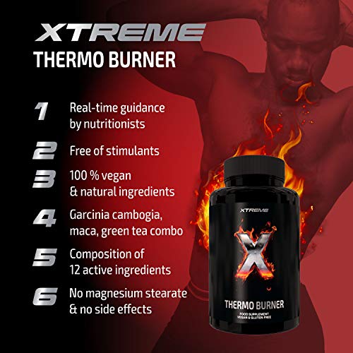 Xtreme Thermo Burner |Termogénico 100% Natural | 90 Pastillas Veganas | Té Verde + Maca + Garcinia + Guaraná | Quemador de Grasa Para Keto Dieta y Pérdida de Peso| Preservar los músculos |Certificado