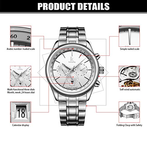 Xyamzhnn Reloj de vestir de los hombres, for hombre reloj de pulsera, relojes de plata for hombre, for hombre del reloj grande, clavado escala y multi-funcionales Trine diales y Mes, Gabardina Deporte