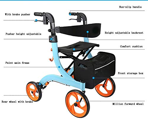 Xyfw Plegable De 4 Ruedas De Aluminio Ligero, Triple Portador Plegable con Frenos Bloqueables Y Bolsa De Transporte, Altura Ajustable, Uso para Personas Mayores