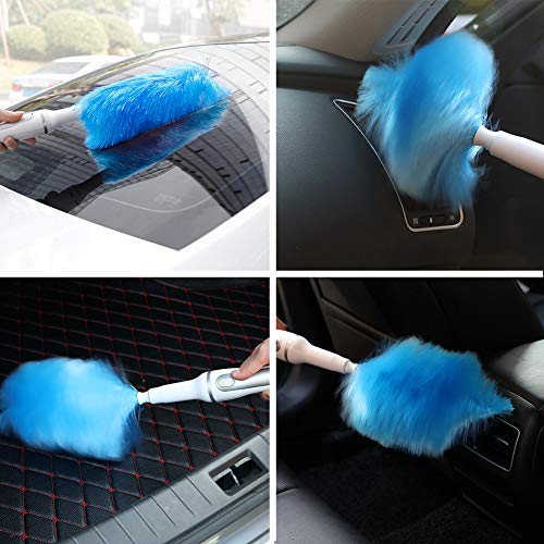 XYY plumeros, Plumero eléctrico inalámbrico Desmontable y Lavable giratoria con Microfibra de Cabeza y Poste de extensión (Azul)