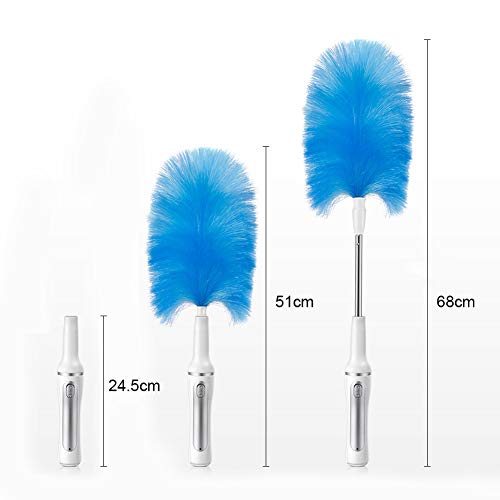 XYY plumeros, Plumero eléctrico inalámbrico Desmontable y Lavable giratoria con Microfibra de Cabeza y Poste de extensión (Azul)