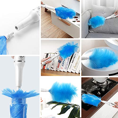 XYY plumeros, Plumero eléctrico inalámbrico Desmontable y Lavable giratoria con Microfibra de Cabeza y Poste de extensión (Azul)