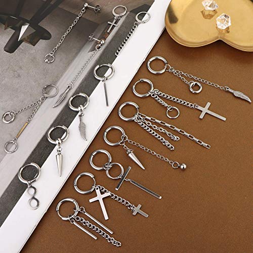 YADOCA 16Piezas KPOP Bangtan Boy álbum Jimin Cadena Pendientes para Mujeres Hombres Adolescentes Círculo de Plata Círculo Cruz Pluma Colgante Pendientes de lóbulo Drop aretes Coreano Moda joyería