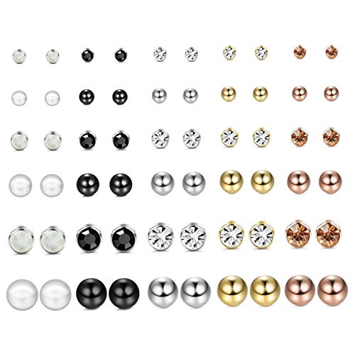 YADOCA 30 Pares Surtidos de Aretes Múltiples Para Mujeres Adolescentes Chicas Perla Bola de Cristal Piercing Declaración Bar Studs Pendiente Conjunto