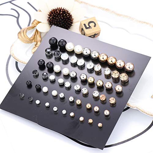YADOCA 30 Pares Surtidos de Aretes Múltiples Para Mujeres Adolescentes Chicas Perla Bola de Cristal Piercing Declaración Bar Studs Pendiente Conjunto