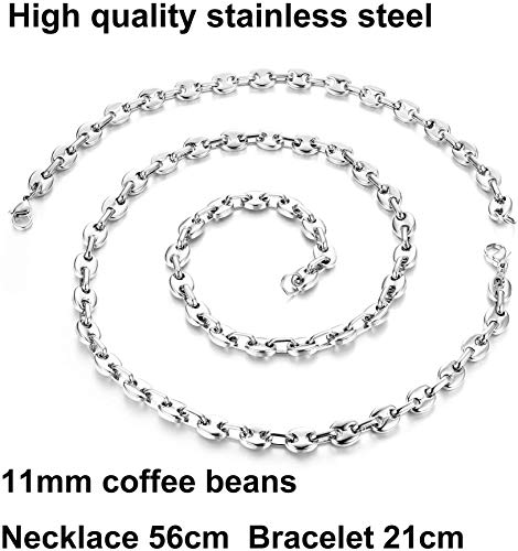 YADOCA Collar Pulsera Set Acero Inoxidable Grano de Café Rigido Largos para Hombre Mujer Moda Sencillos Hipster Cadena Collar 56 cm Pulsera 21 cm