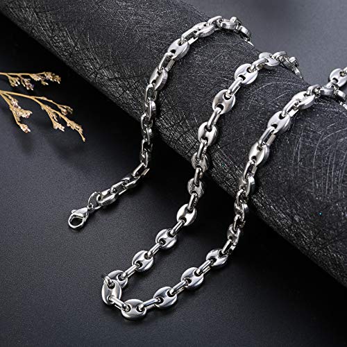 YADOCA Collar Pulsera Set Acero Inoxidable Grano de Café Rigido Largos para Hombre Mujer Moda Sencillos Hipster Cadena Collar 56 cm Pulsera 21 cm
