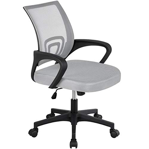 Yaheetech Silla de Oficina Silla de Malla Altura Ajustable para Trabajo Silla Escritorio Ergonómica Giratoria Gris