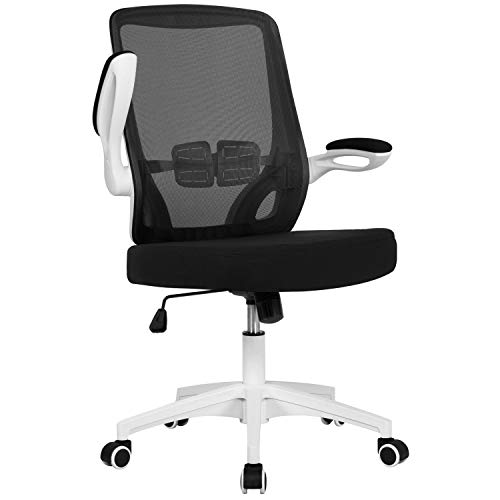 Yaheetech Silla Malla Silla de Oficina Taburete Escrotirio Apoyabrazo Ajustable con Ruedas Blanco