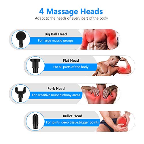 Yakuin Pistola de Masaje Muscular, Massage Gun,Masajeador de Músculos portátil con 20 Niveles Ajustables, Massage Gun，4 Cabezas y Pantalla LCD HD Ultra Silenciosos para Relajación Recuperación Fatiga